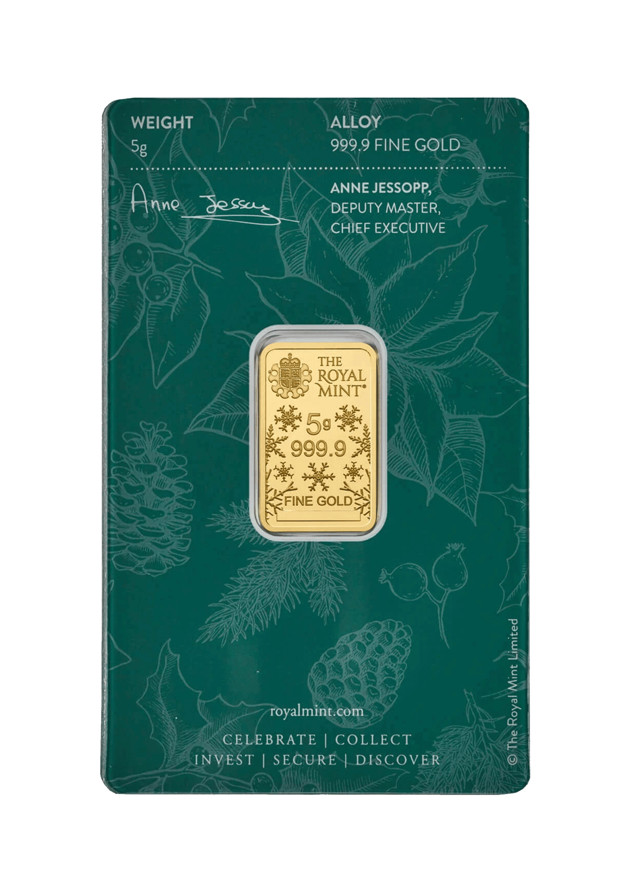 The Royal Mint 5gr Christmas Minted Gold Bar 999.9 Fine